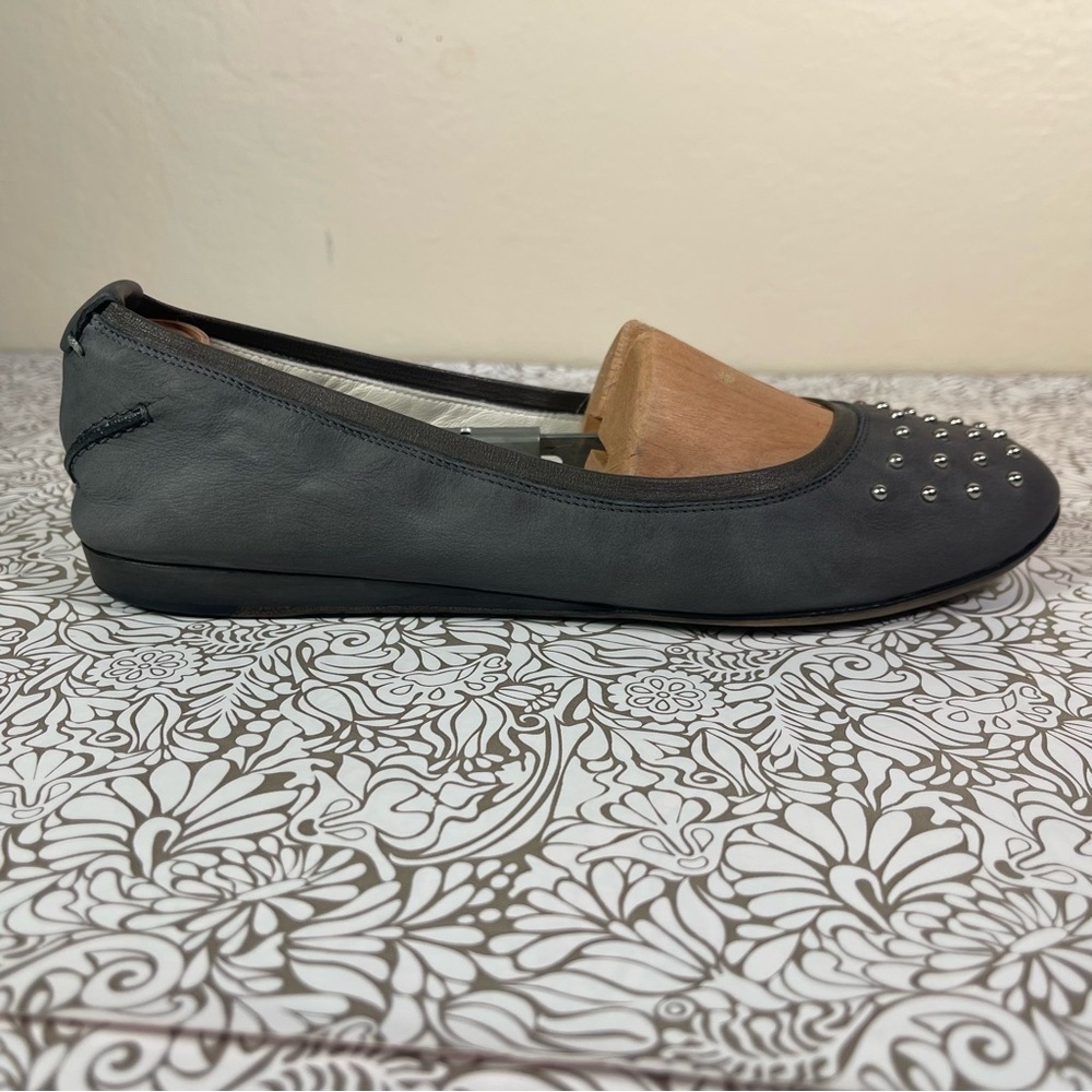 CNC Costume National Gray Leather Ballet Flats Italian Designer Shoes